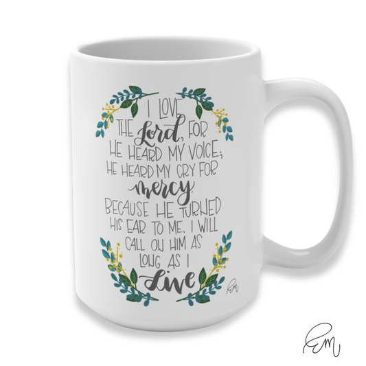 CERAMIC MUG | "He Heard My Voice" featuring art by Emily (15 oz.)